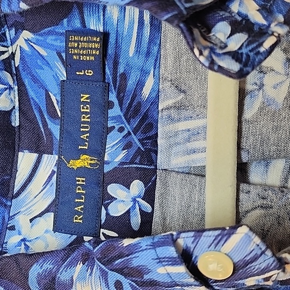 Polo Ralph Lauren Mens Classic Blue Floral-Print Cotton Shirt L - Picture 5 of 16